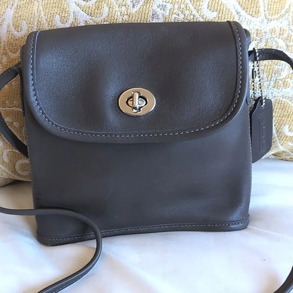 Rare -Vintage COACH Tango Flap Turn-Lock Dk Gray 🩶 Mini Crossbody Bag